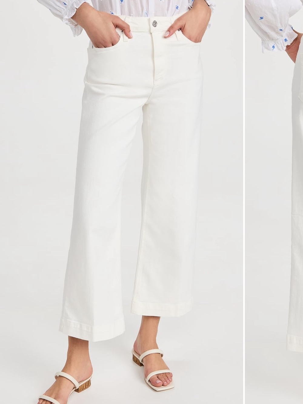 Paige Anessa Wide Leg Ankle Jeans in White Ecru. Size 26